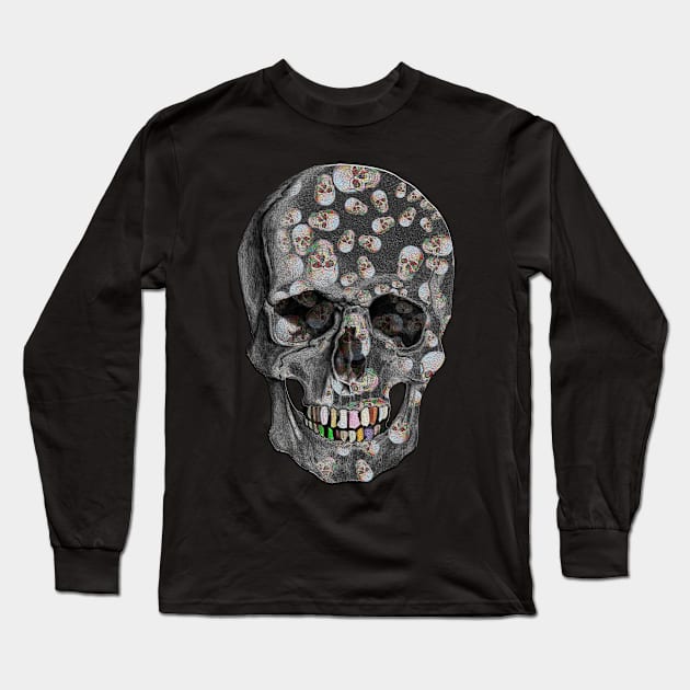 Happy Skull Random Pattern (Black) Long Sleeve T-Shirt by Diego-t